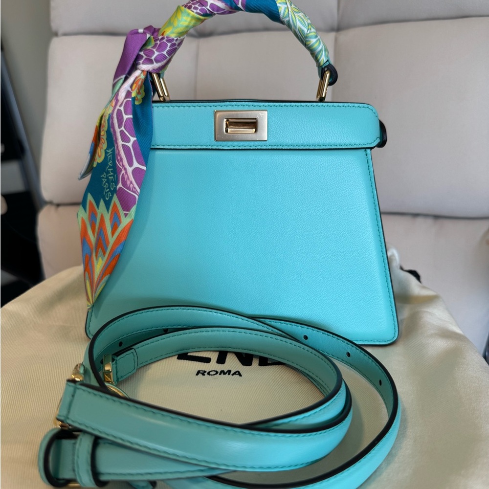 Fendi peekaboo I See U petite, padded Nappa leather in Tiffany blue (Turquoise)